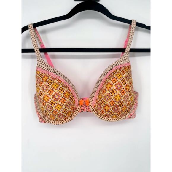 Victoria’s Secret Body By Victoria Perfect Coverage Lined Bra 34C Pink Yellow - Picture 1 of 8